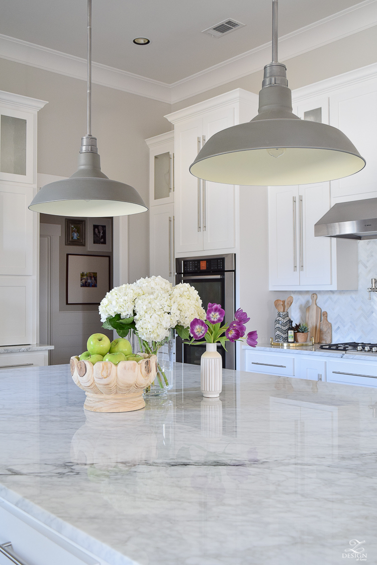 white farmhouse kitchen zdesign at home spring tour vintage barn pendants caitlin wilson rugs gray wood floors white cabinets SW on the rocks paint-6