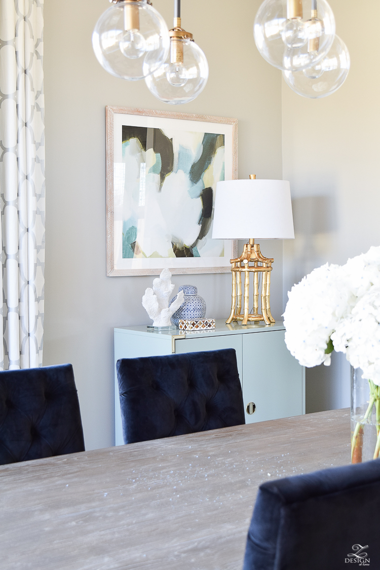 sherwin williams mindful gray minted art black velvet chairs gray wash rustic table transitional dining room gold bamboo lamp kravet riad custom curtains-1