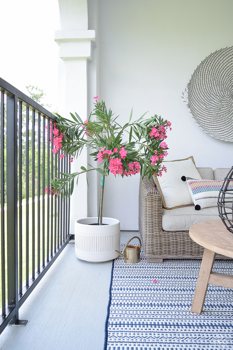 Outdoor patio decor and design black and white hanging basket on wall beautiful patio design pink oleander -2