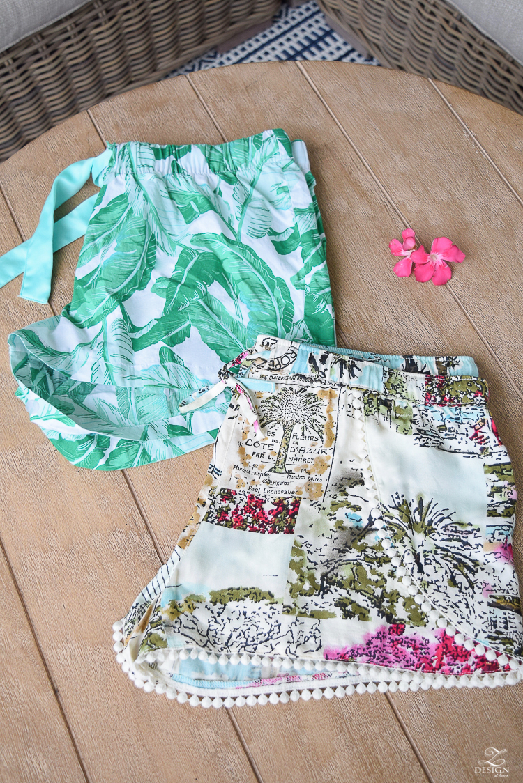 palm print lounging shorts tropical pom pom fringe lounding shorts-1