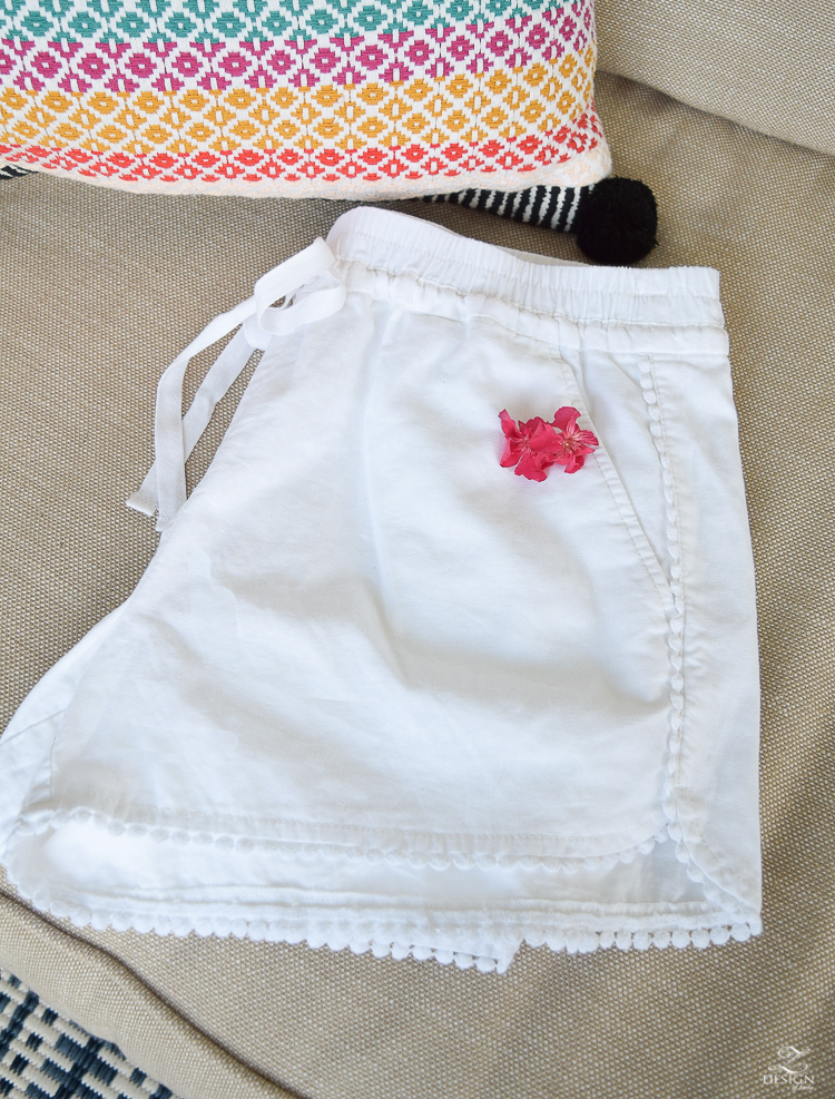 white pom pom linen shorts-1