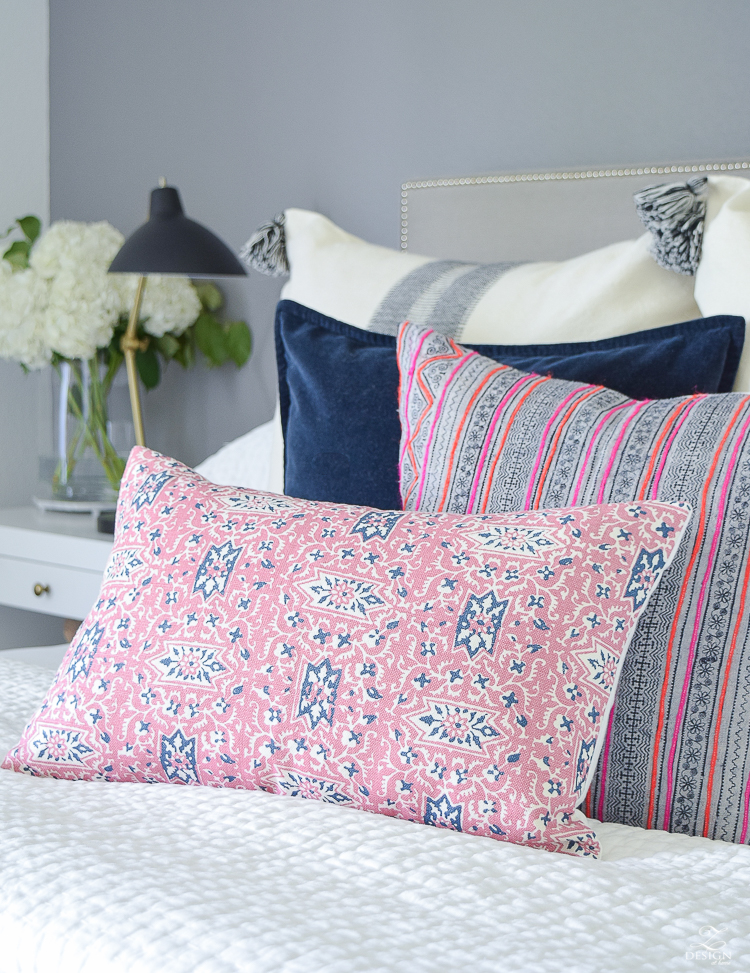 ZDesignAtHome Fall Home Tour pink and blue cordoba pillow feather headress black and white tassel pillow and throw-5