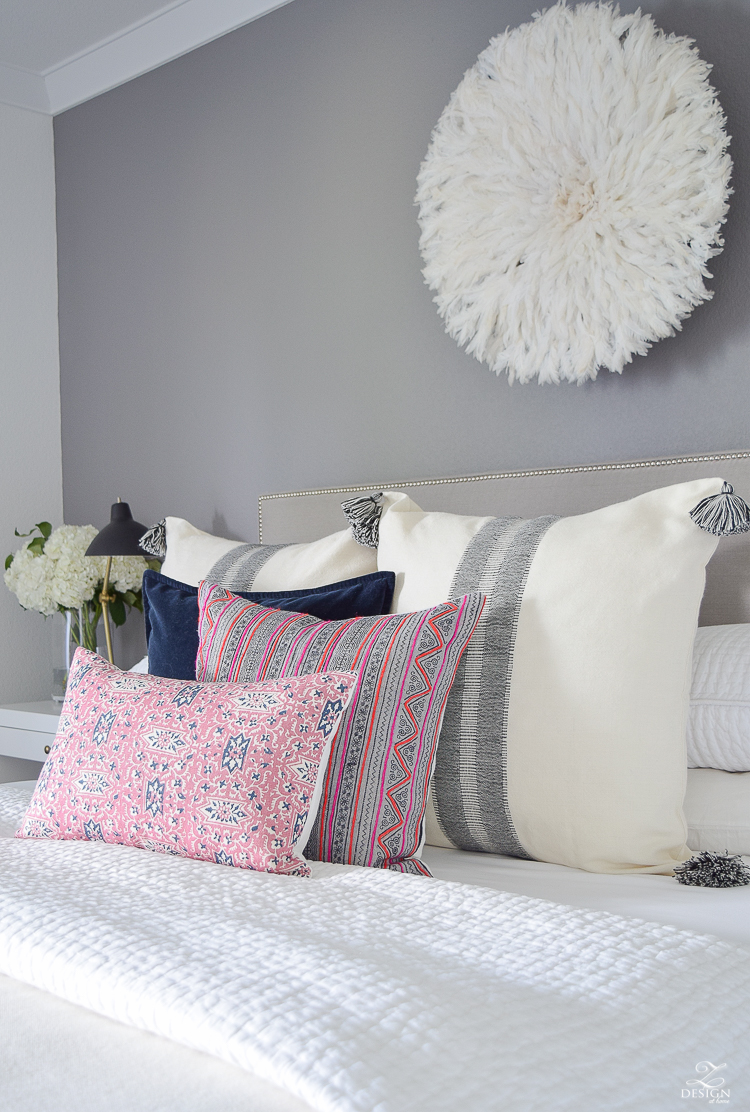 ZDesignAtHome Fall Home Tour pink and blue cordoba pillow feather headress black and white tassel pillow and throw-6