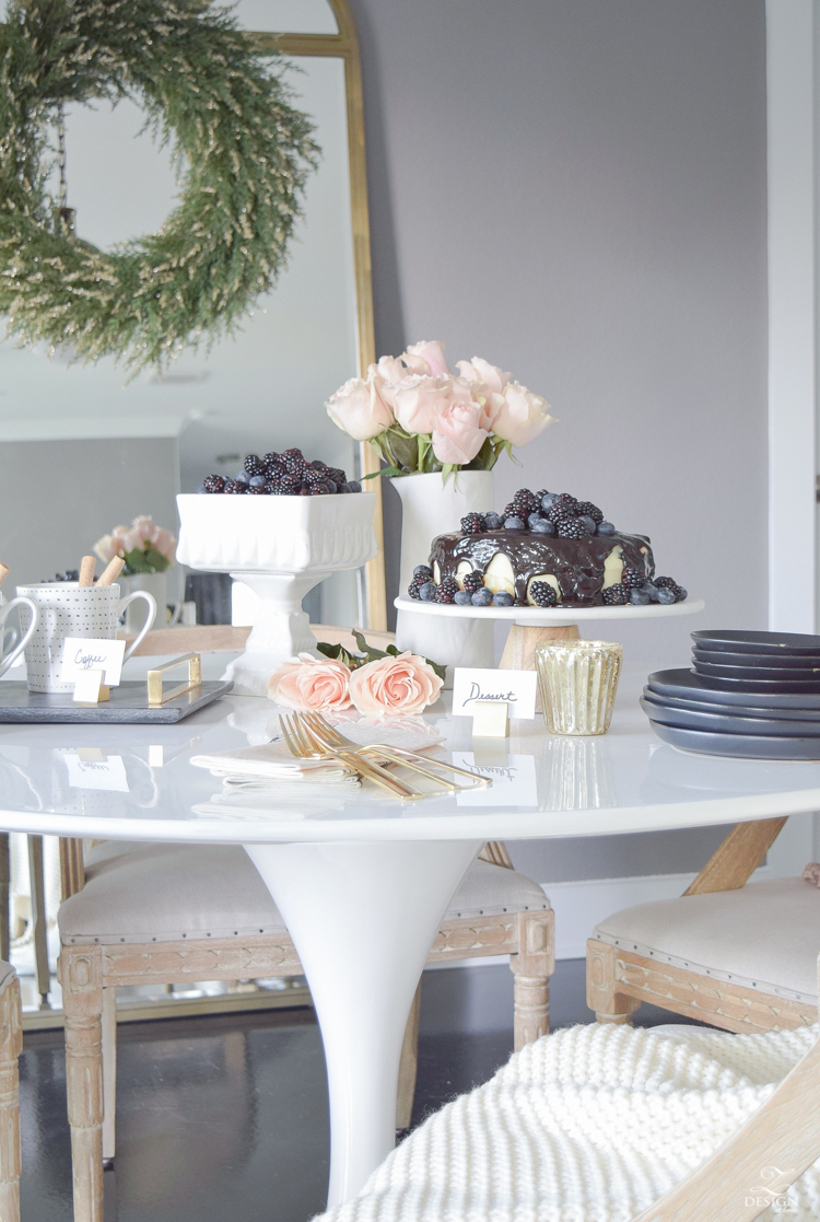 How to dress up a store bought cake with black, white and blush details for stress free holiday entertaining