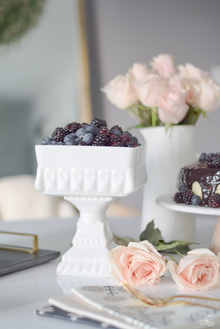 How to dress up a store bought cake with black, white and blush details for stress free holiday entertaining