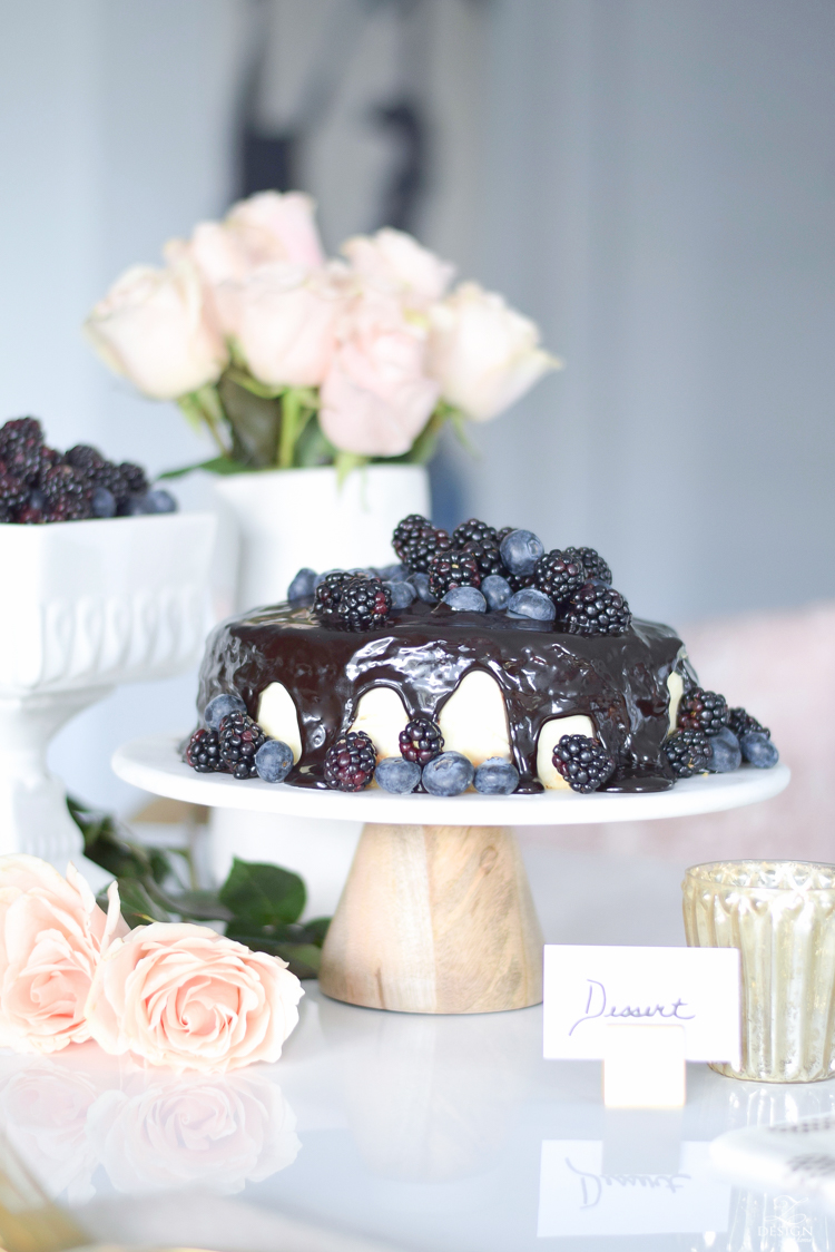 How to dress up a store bought cake with chocolate fudge and fruit + marble cake stand = Fake It Don't Bake It!!