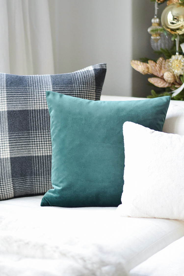 Beautiful Green velvet pillow with gold zipper - winter pillow collection