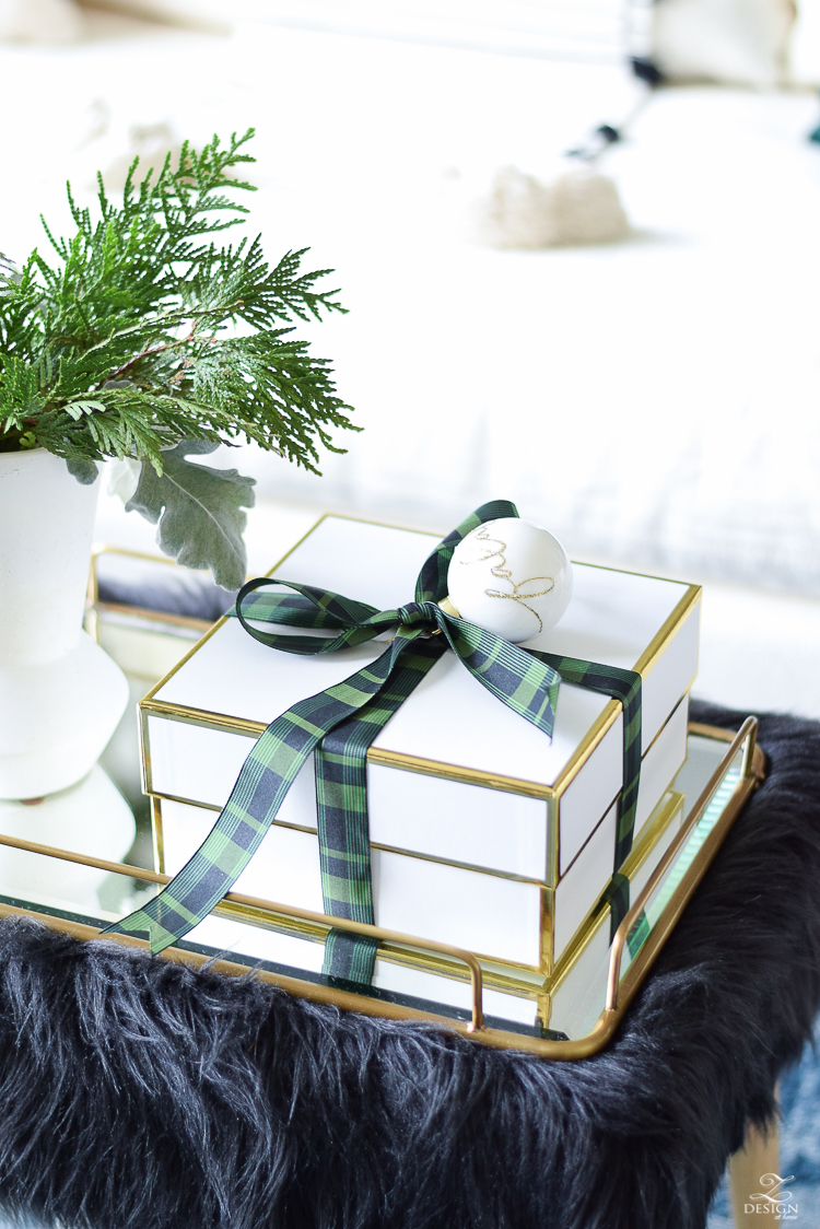 Zdesign At Home Christmas Lving Room Tour - Black and Green plaid ribbon