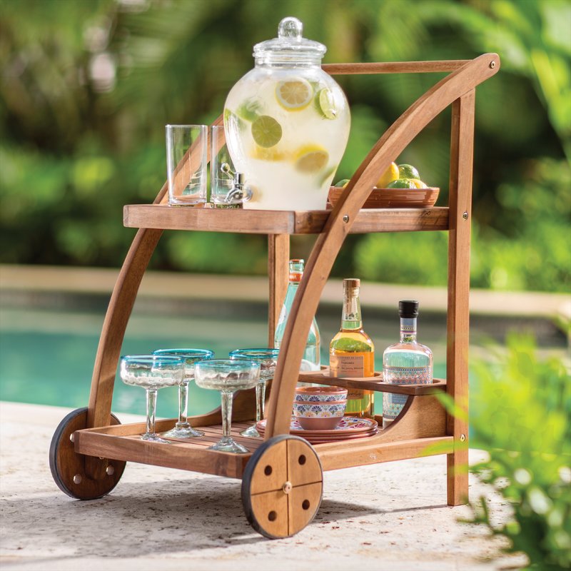 Indoor outdoor acacia wood serving bar cart