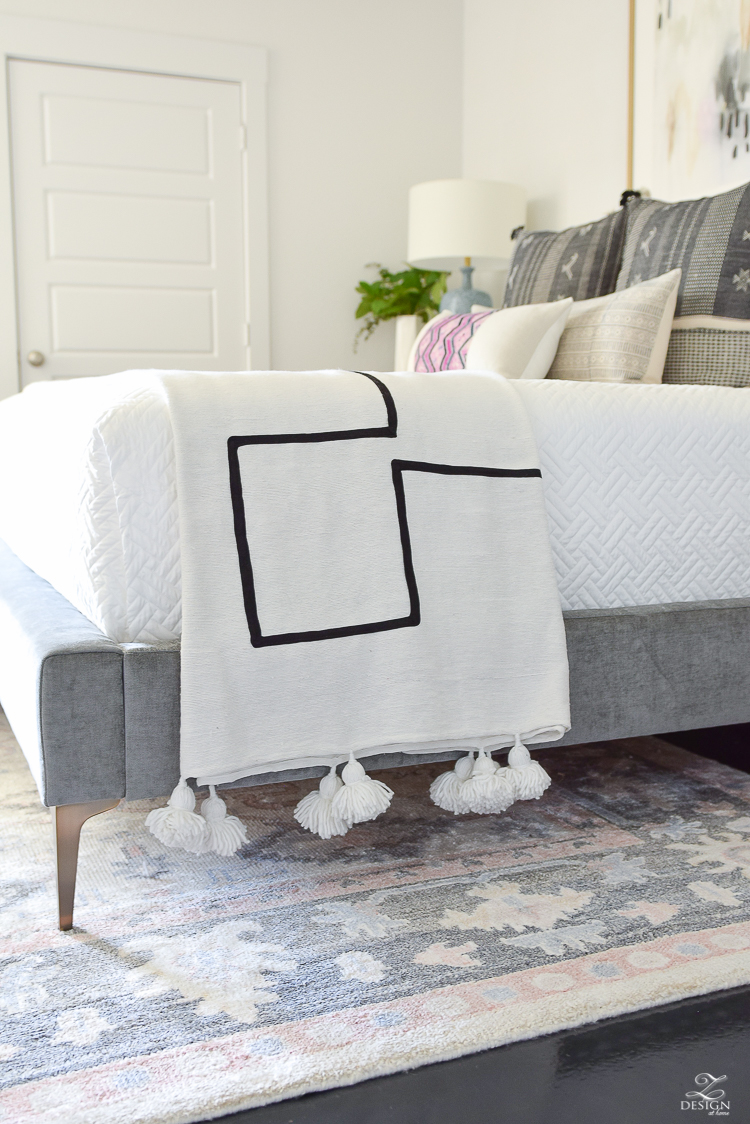 One Room Challenge Master Bedroom Reveal - ZDesign At Home - Moroccan large tassel throw - black and white