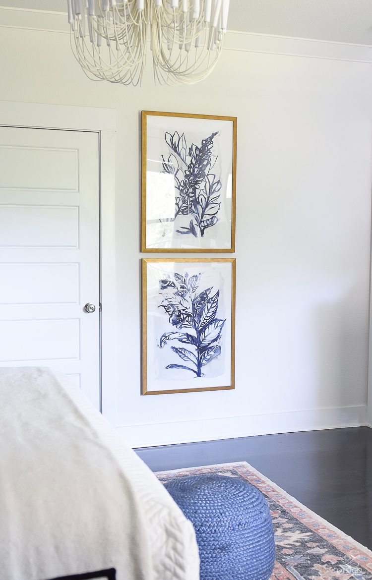 one room challenge master bedroom reveal - ZDesign At Home - navy botanical art prints