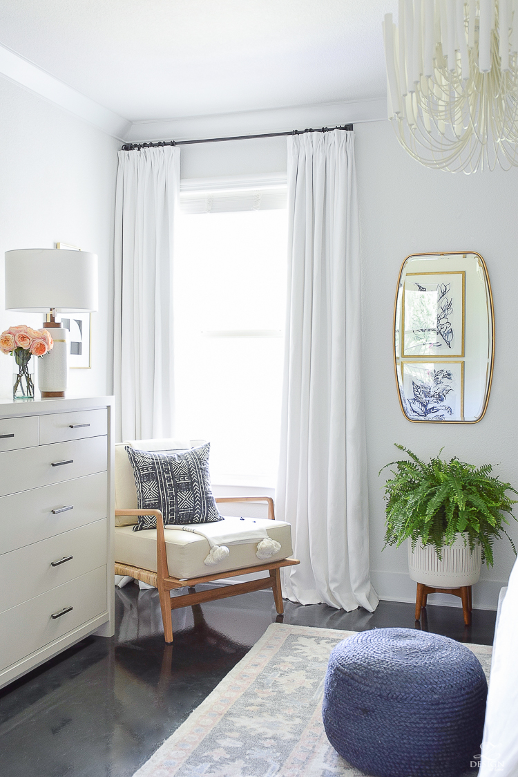 Summer Home Tour - Custom White Linen Curtains & Teak/Rattan Chair