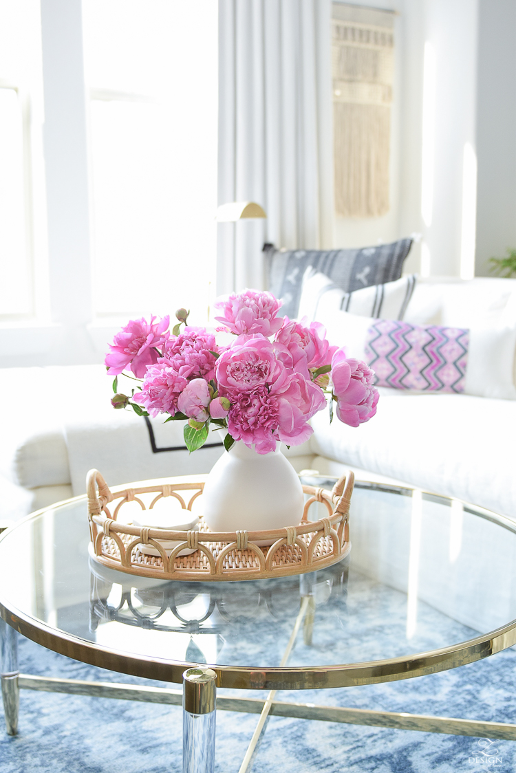 Summer Home Tour - Rattan Tray w/ Pink Peonies