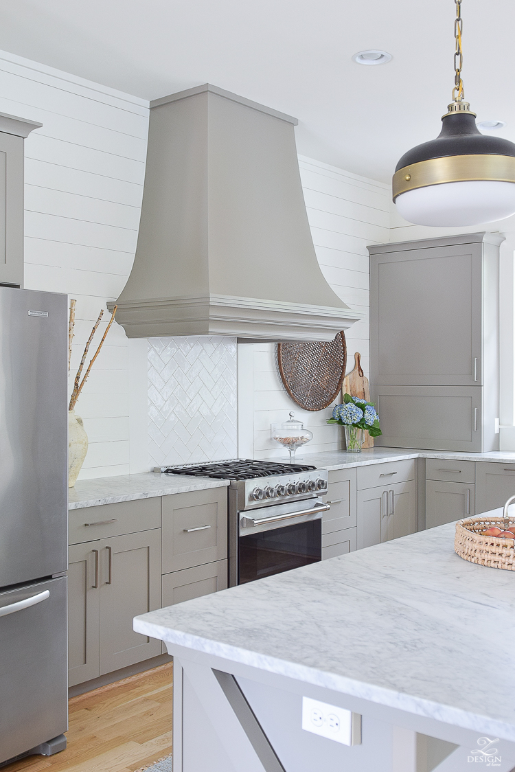 painted gray hood against shiplap wall