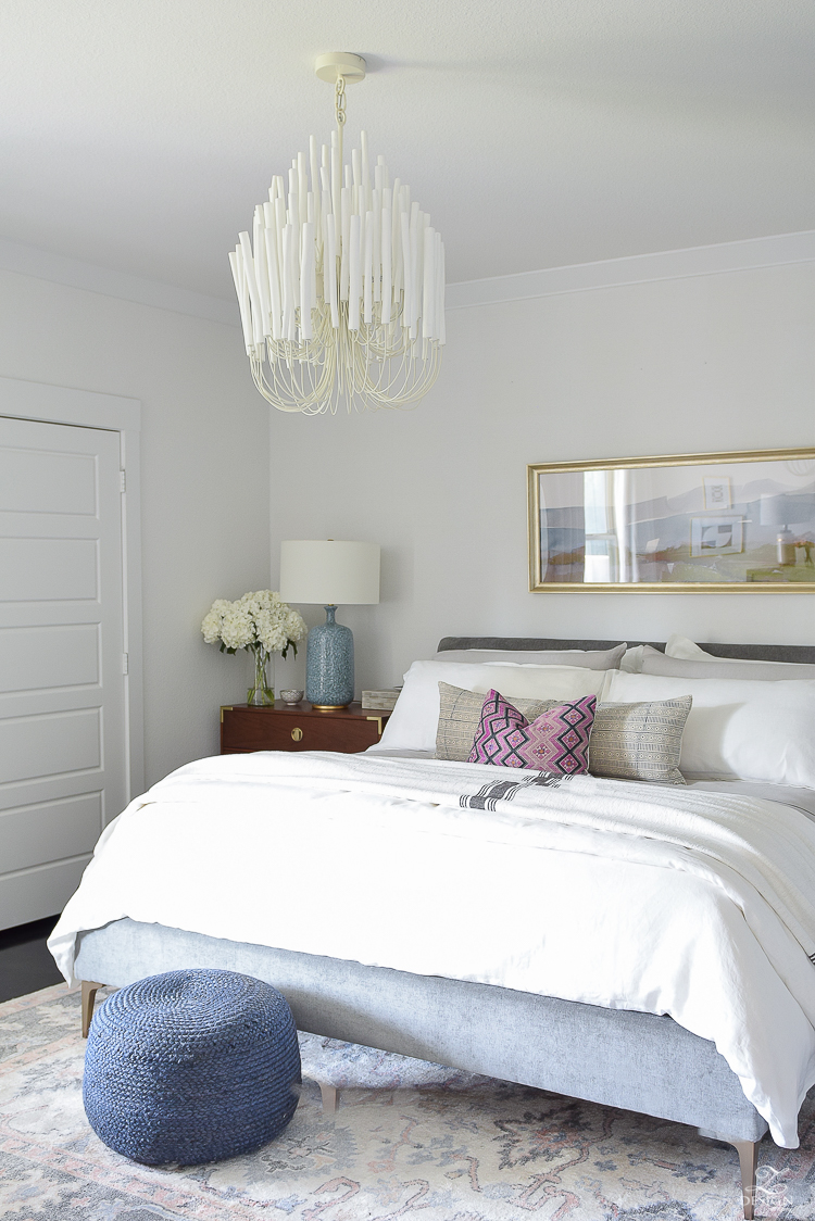 Summer Bedroom Tour - white wood petite chandelier