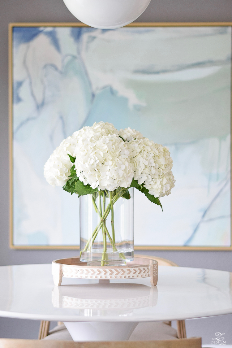 Late Summer Refresh Tips & Home Tour - white hydrangeas clear vase