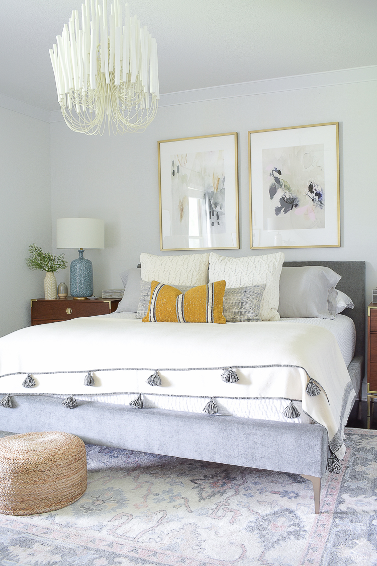 Early fall bedroom - harvest colors & cable knits in a light, airy bedroom