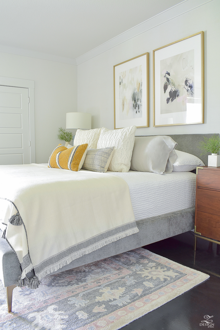 Early fall bedroom - harvest colors & cable knits in a light, airy bedroom