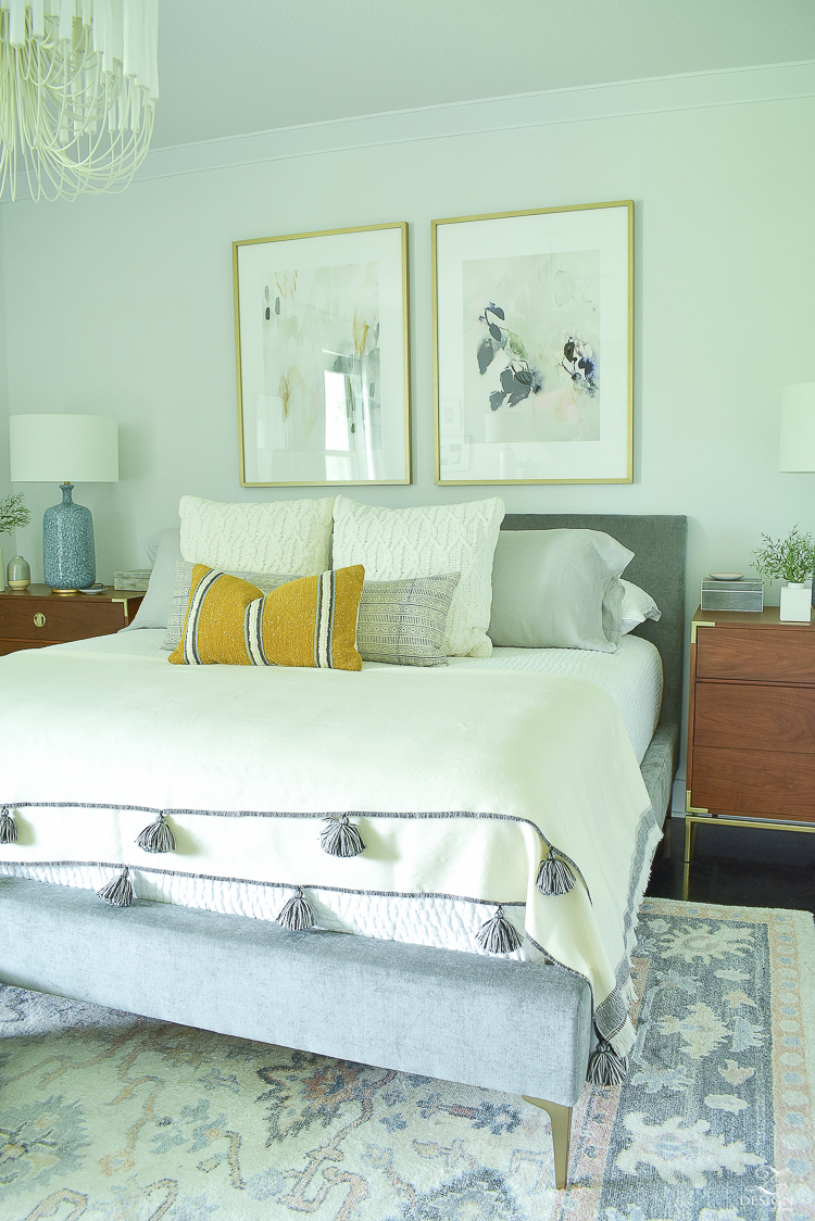 Early fall bedroom - harvest colors & cable knits in a light, airy bedroom