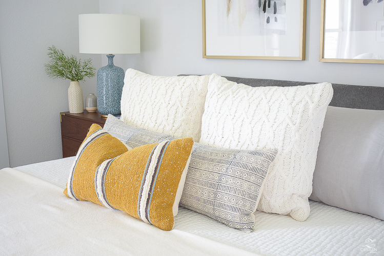 Early fall bedroom - harvest colors & cable knits in a light, airy bedroom