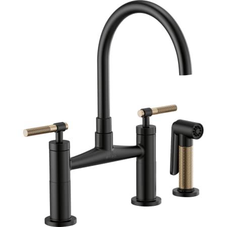 Brizo Black bridge faucet with gold knurled accents