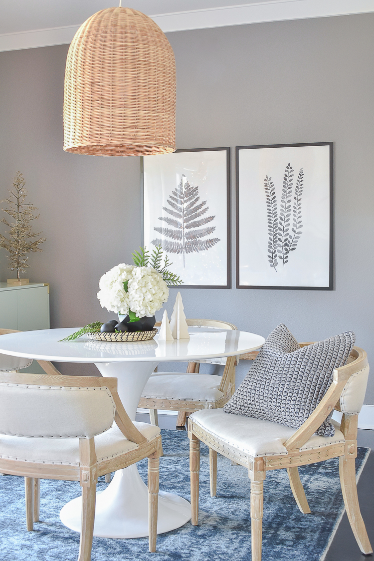 Styled For The Season - Christmas Dining Room with Black and white botanical art prints