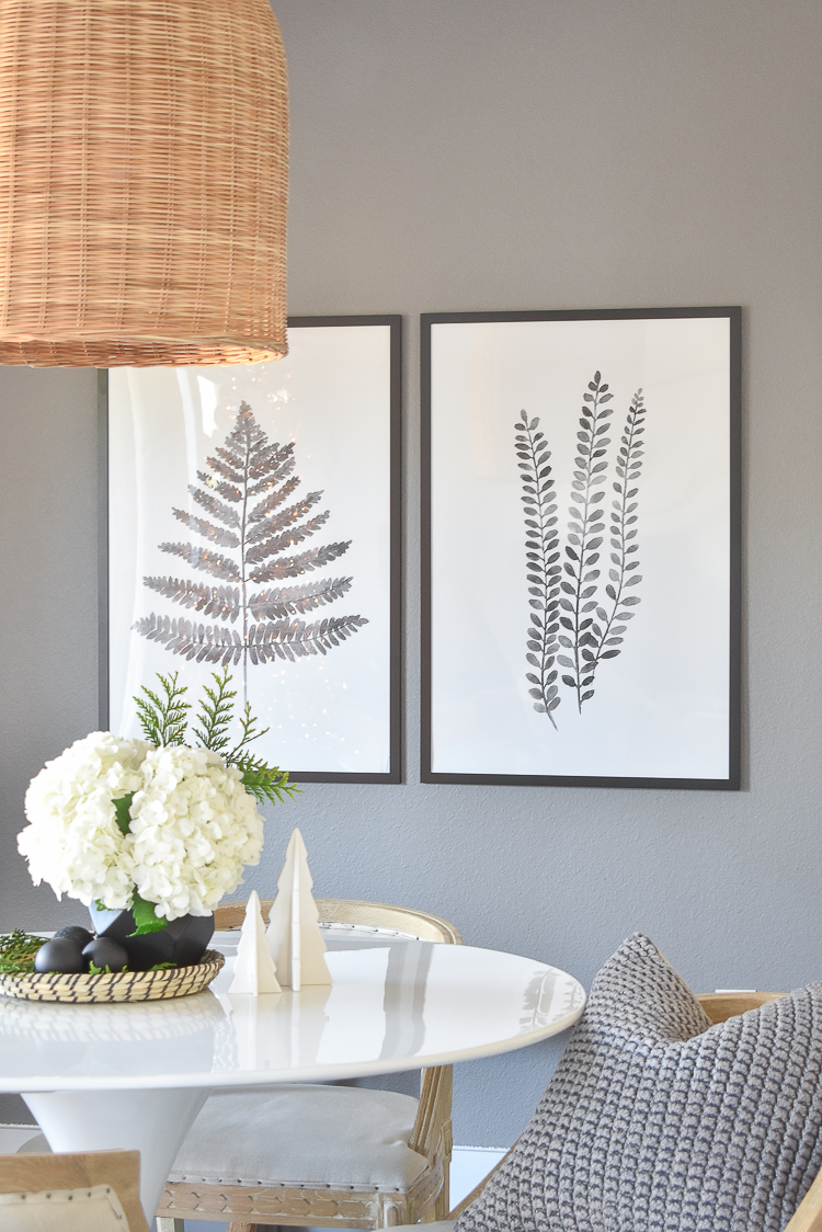 Styled For The Season - Christmas Dining Room with Black and white botanical art prints