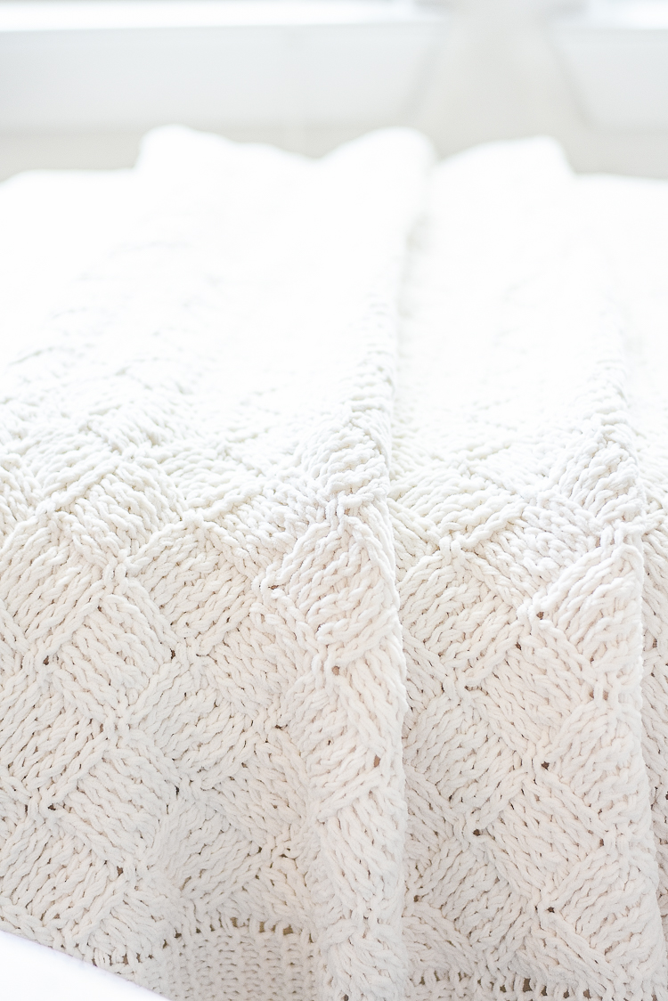 Creating a cozy winter home - chunky knit throw in cream