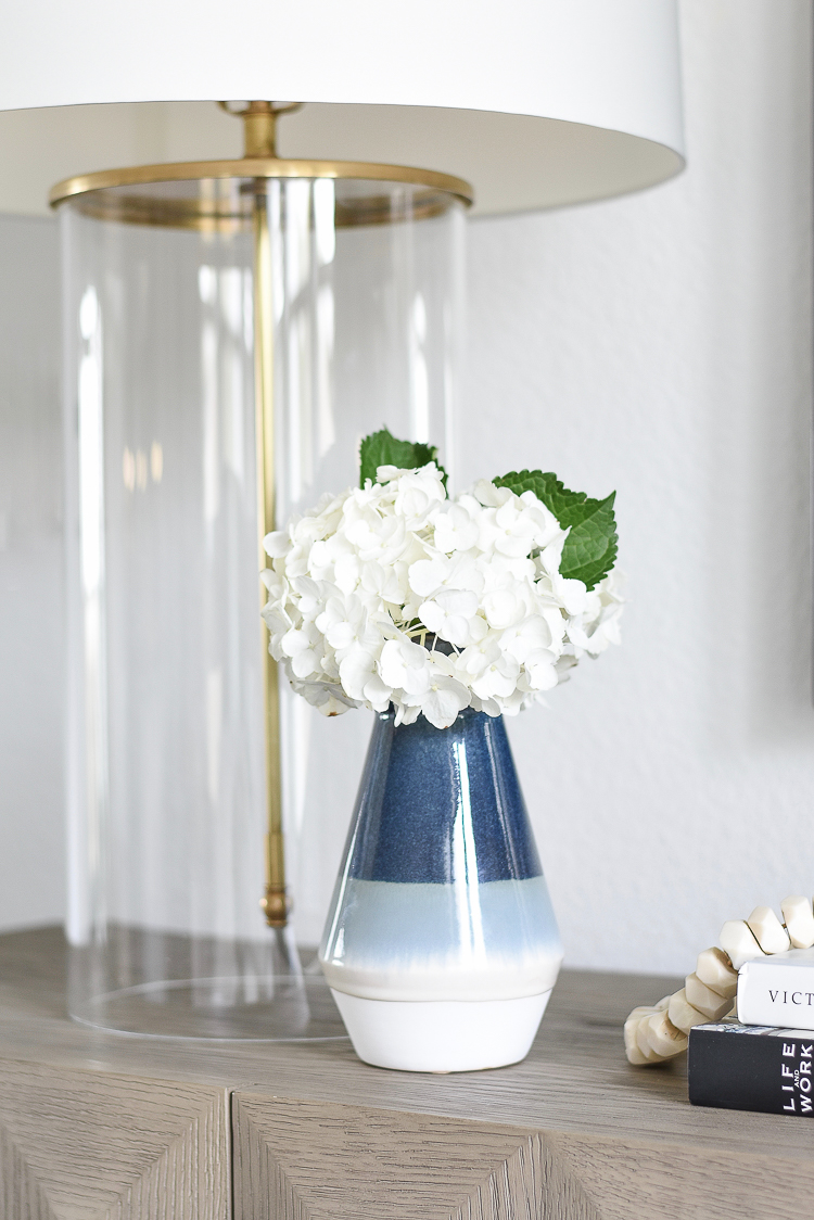 TV gallery wall updates + reveal - blue ombre vase