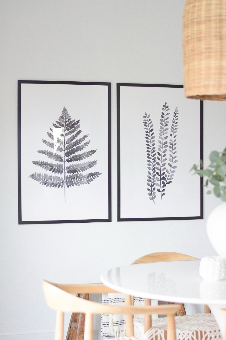 Casual, Chic Dining Room Reveal - black & white fern prints with frame