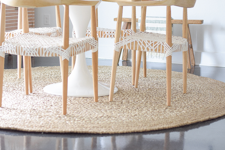 Boho chic dining room reveal - round jute rug