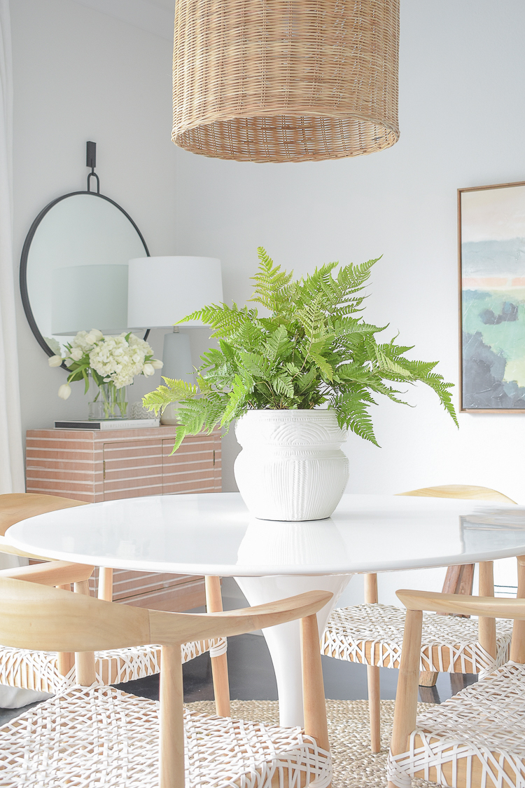 Spring Dining Room Home Tour - white pot with fern
