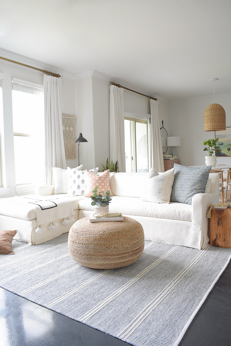 Light & Airy Spring Living Room Tour - boho chic living room decked with spring decor