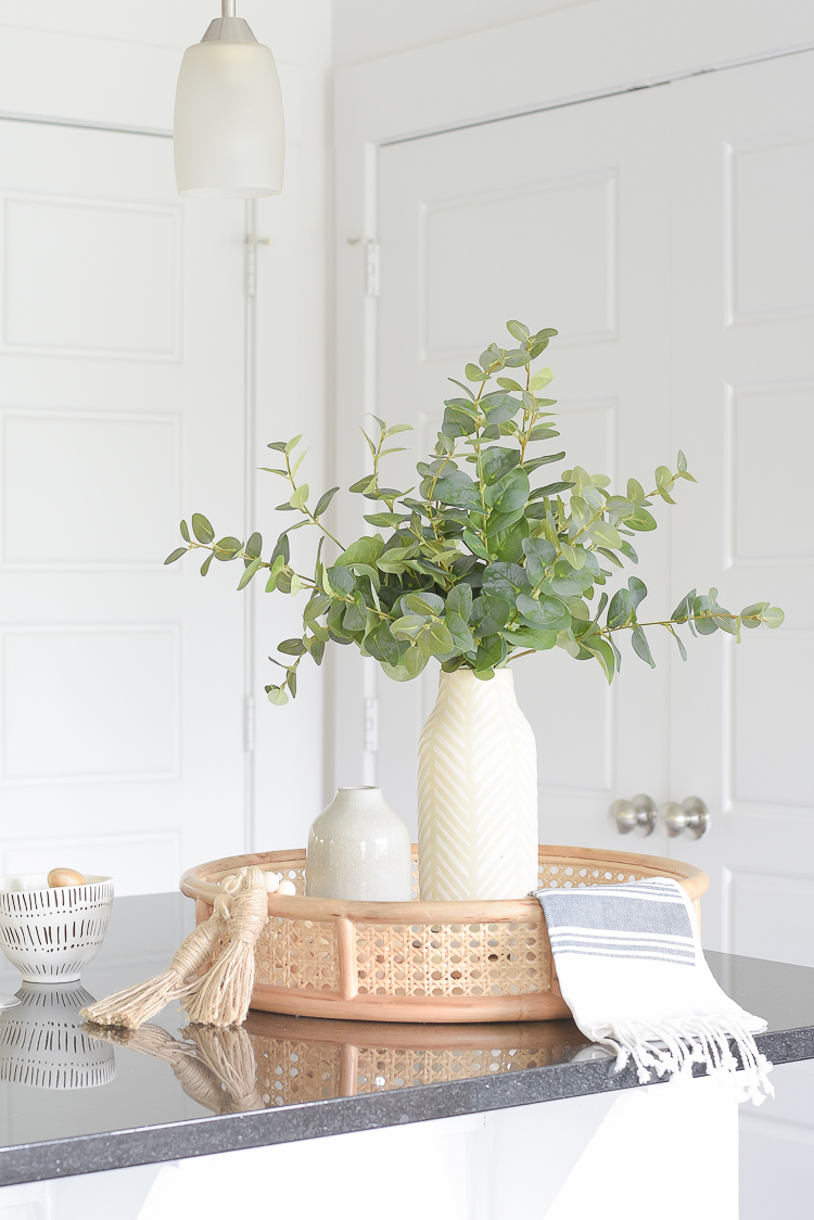 Light & Airy Spring Living Room Tour - faux eucalyptus arrangement 