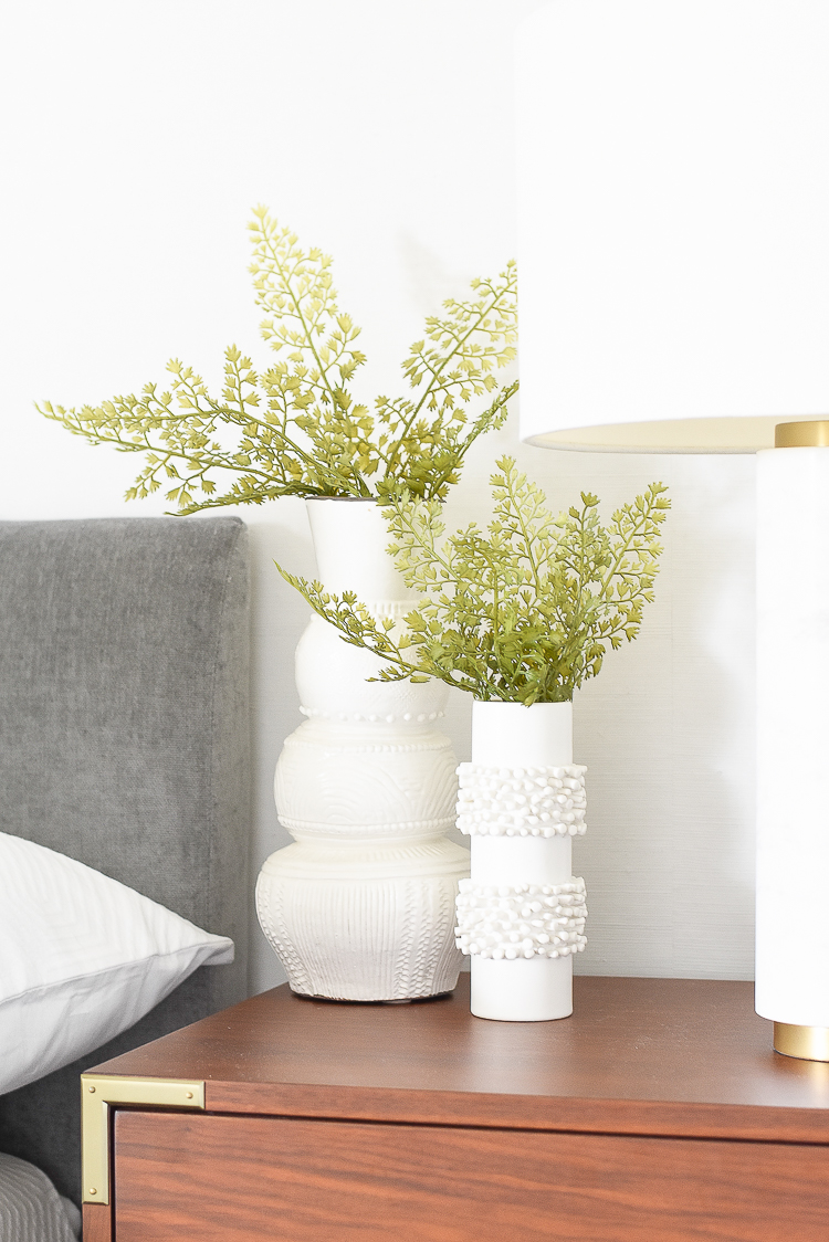 Styled for the season spring tour - faux ferns in white textured vase