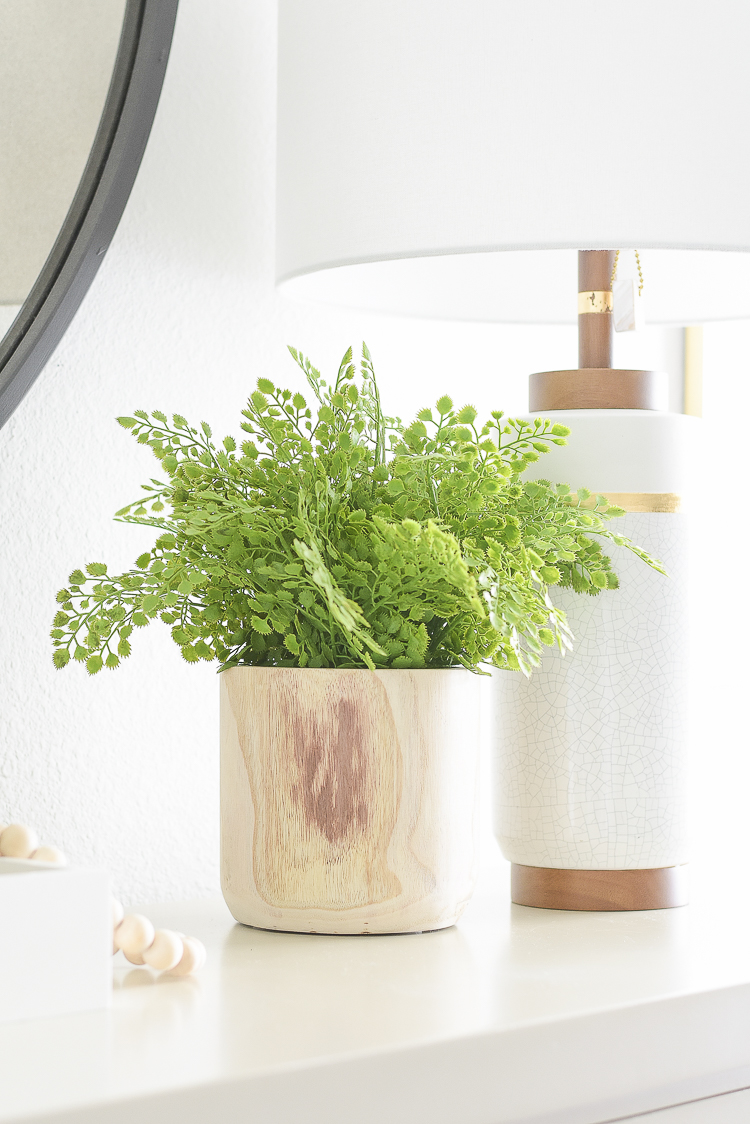 Styled for the season spring tour - modern faux fern in wooden pot