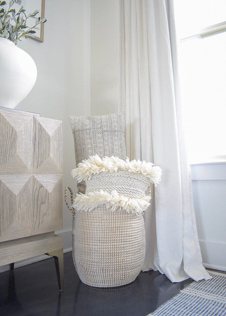 ZDesign At Home Fall Home Tour - basket full of boho pillows 