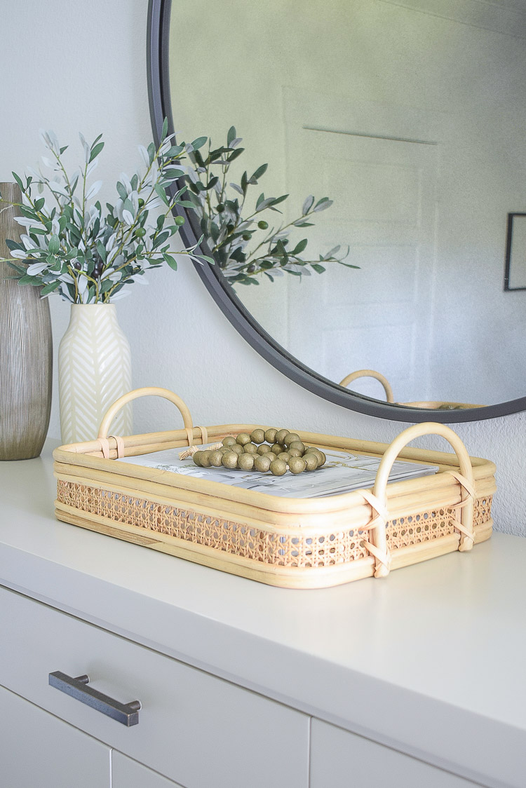 rattan basket / tray with wooden bead accessories 