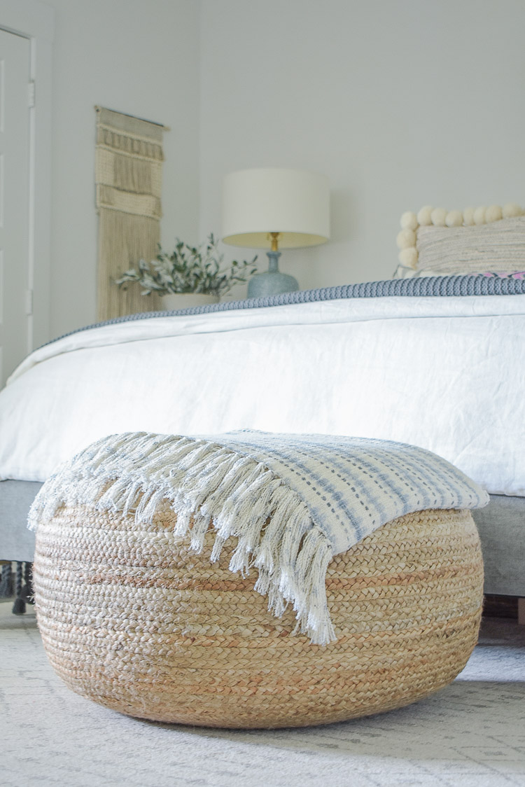 Fall bedroom tour - round jute pouf 