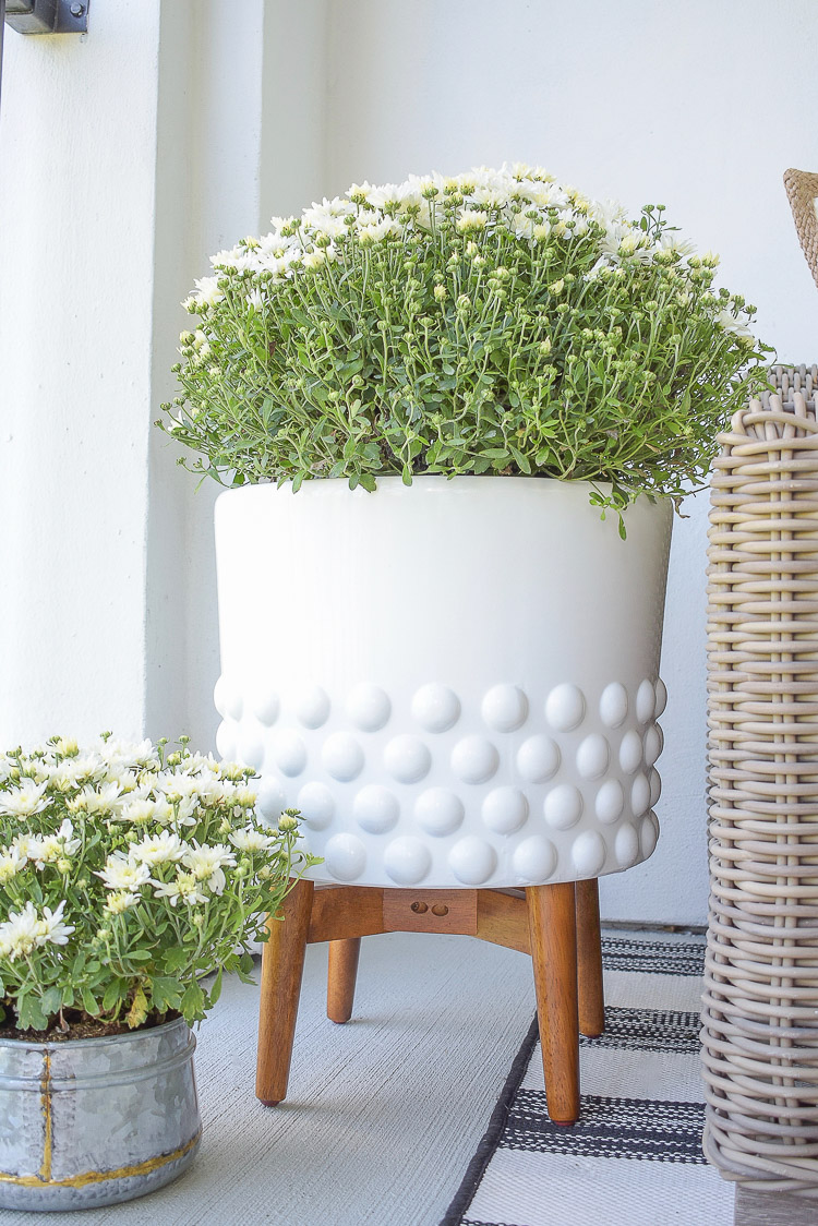 A Cozy Modern Fall Patio Tour - White Dotted Pot, outdoor planter