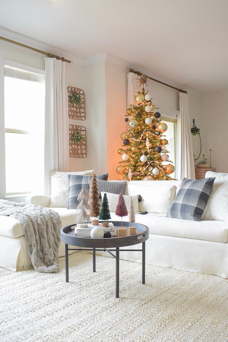 Black, white & gold modern christmas living room tour