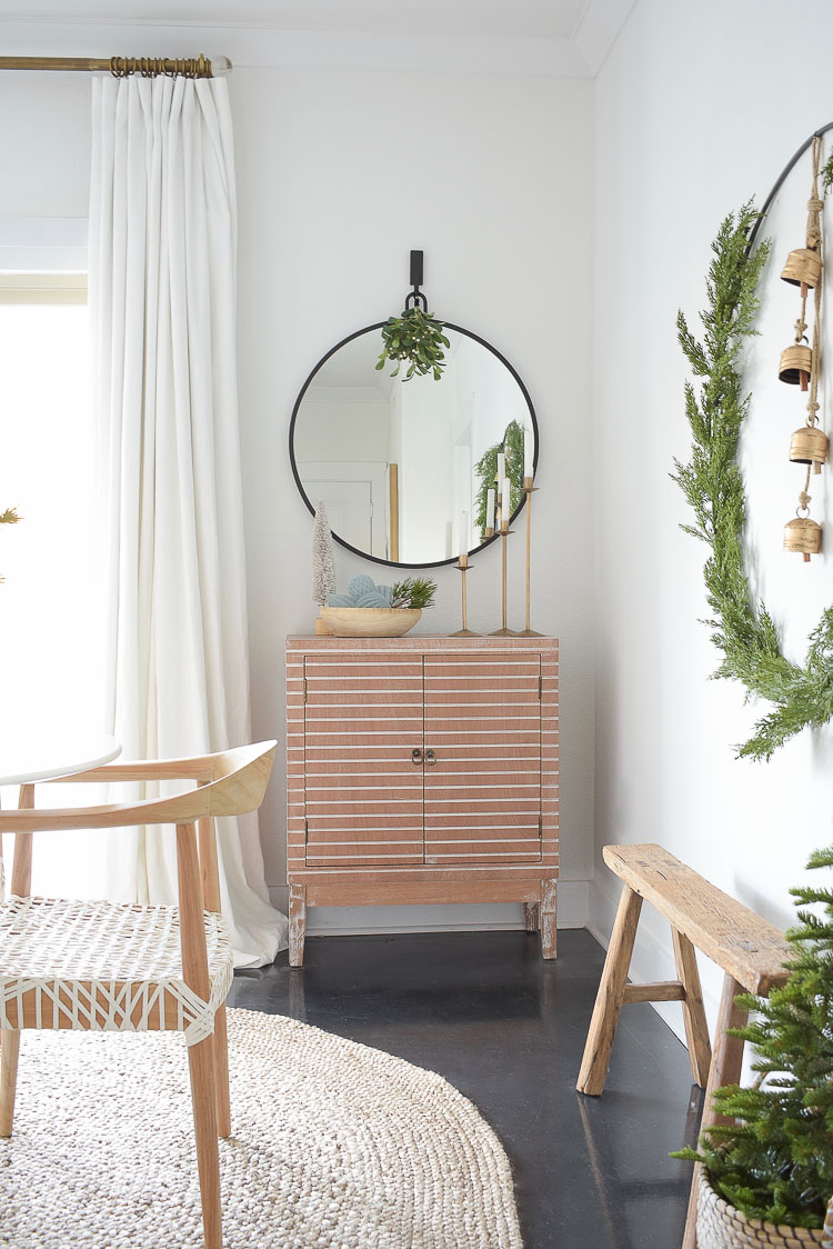 Christmas Dining Room Tour - bar cabinet / credenza decorated for the holidays 