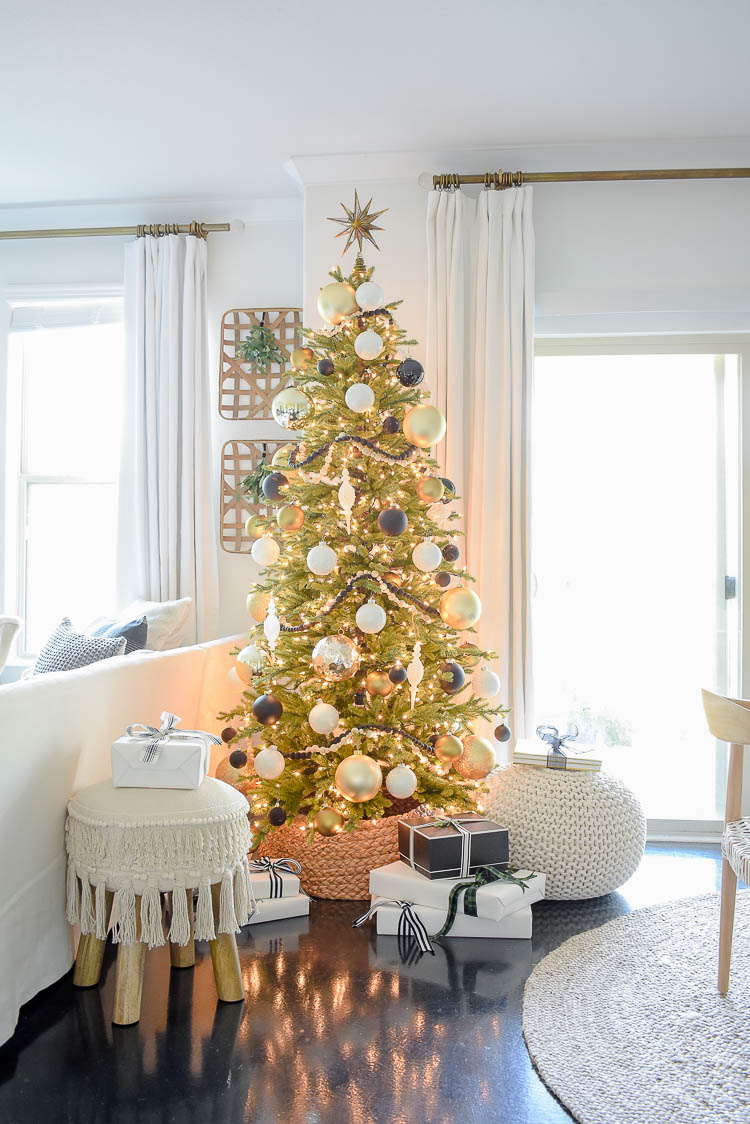 black, white & gold modern Christmas Living room Tour 