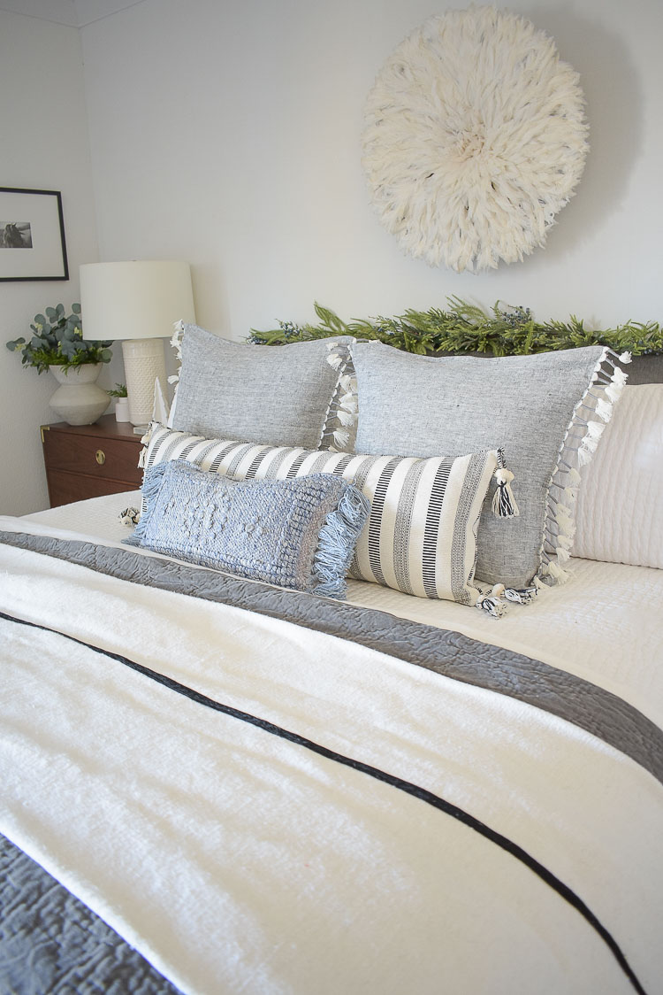 Holiday Bedroom Tour - textured and fringe pillows