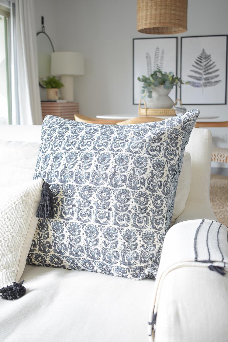 Winter Home Tour - navy blue jacquard pillow