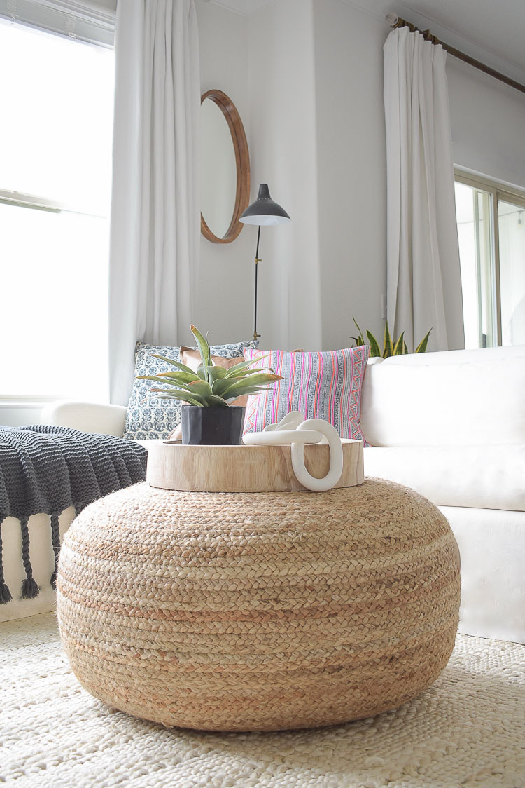 Winter home tour + tips - large jute pouf and accessories 