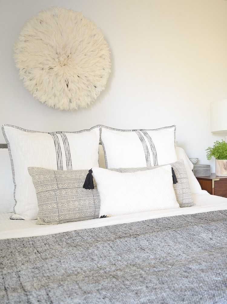black and white boho spring pillows 