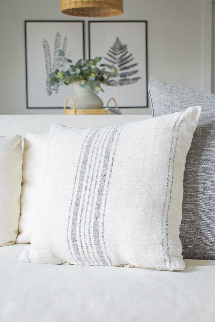 gray and white striped linen cotton pillow cover