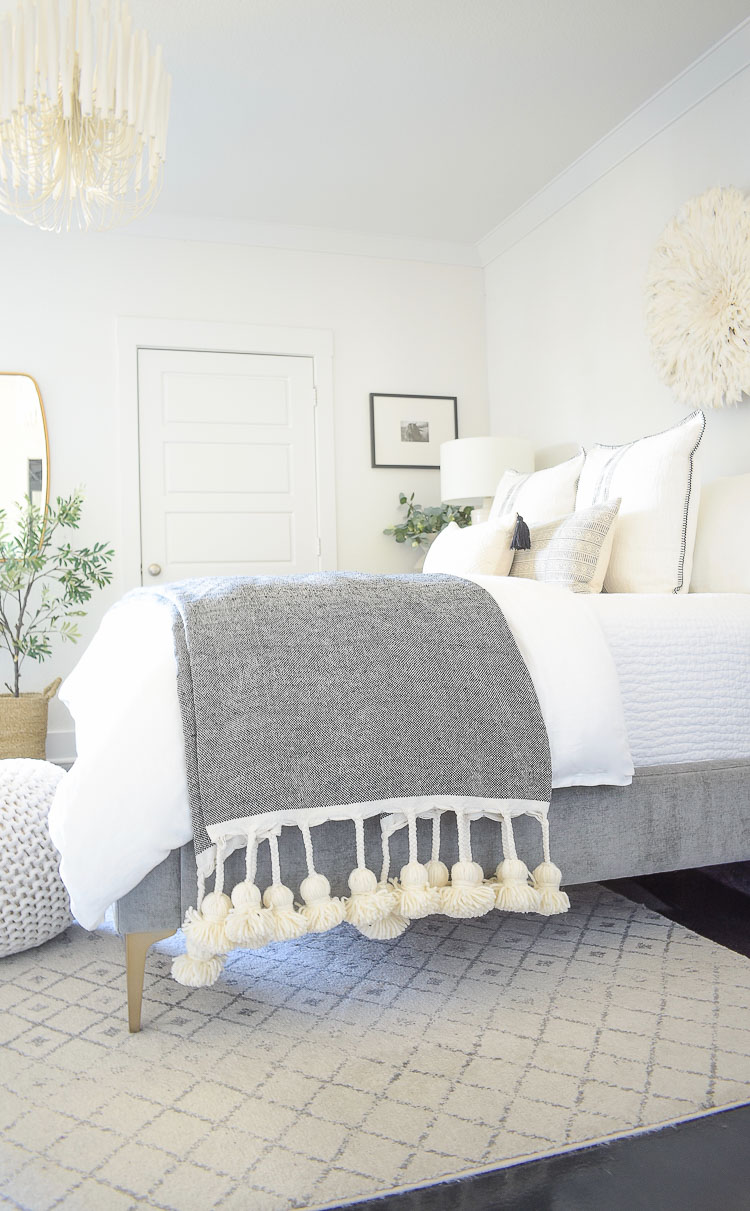 large black and white tassel throw in spring bedroom tour 