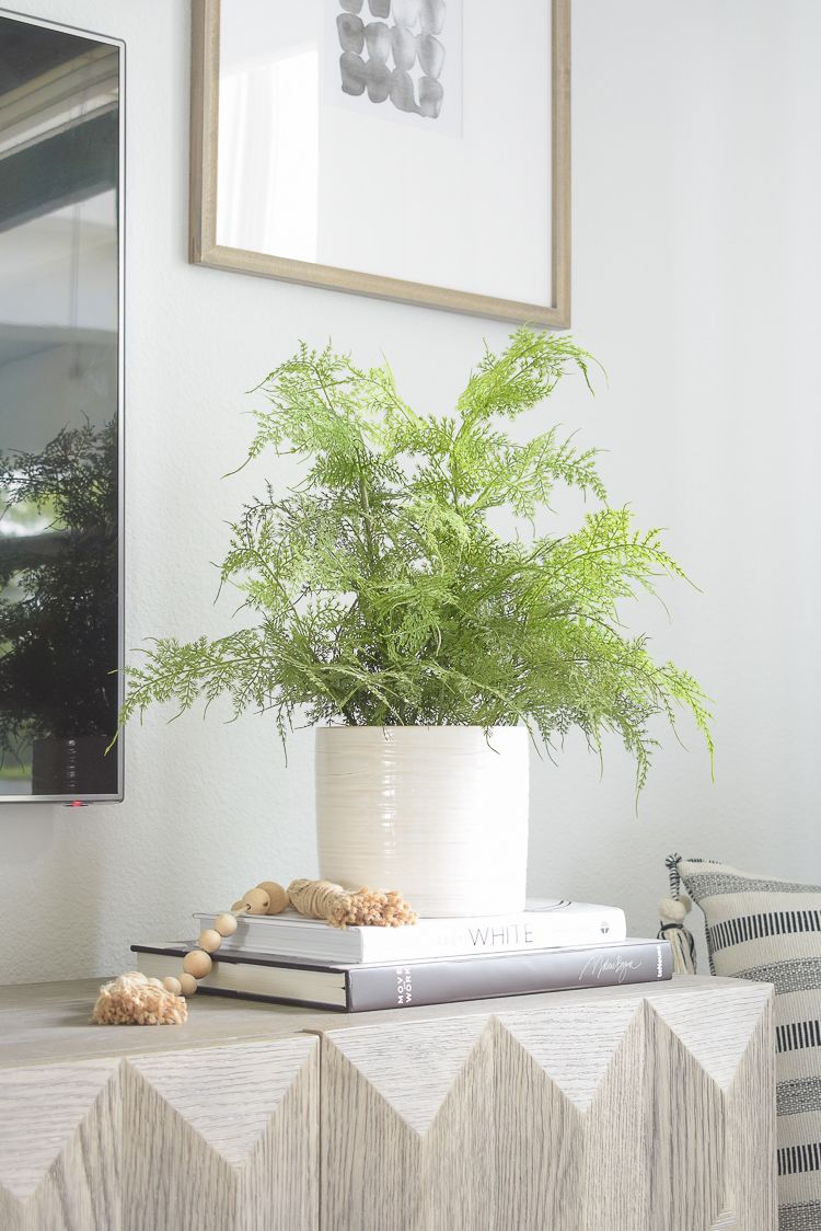 Summer decorating tips and home tour - faux studio mcgee fern in white pot